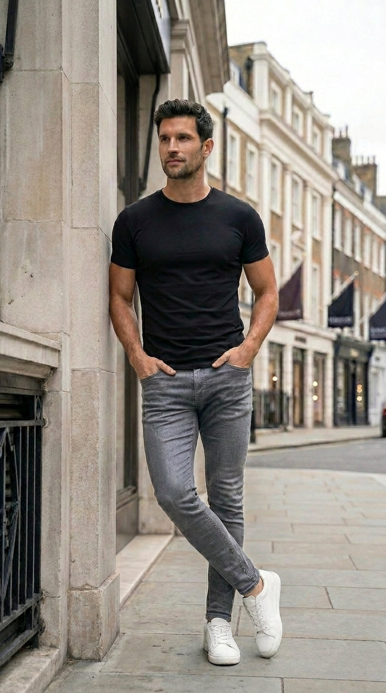 Fashion Street Style Grey Skinny Jeans Men Vintage wash Solid Denim Trouser Mens Casual Slim fit pencil denim Pants hot sale