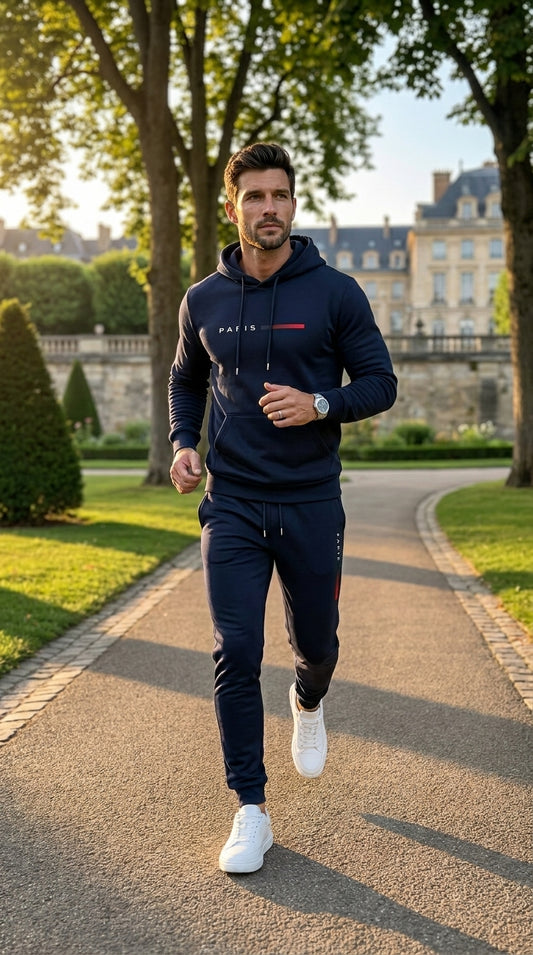 Men's PARIS Letter Print Fleece Tracksuit