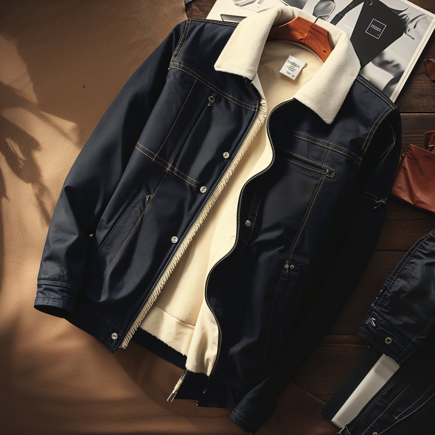 Men’s Winter Fleece-Lined Denim Jacket – Korean Trend Loose Fit