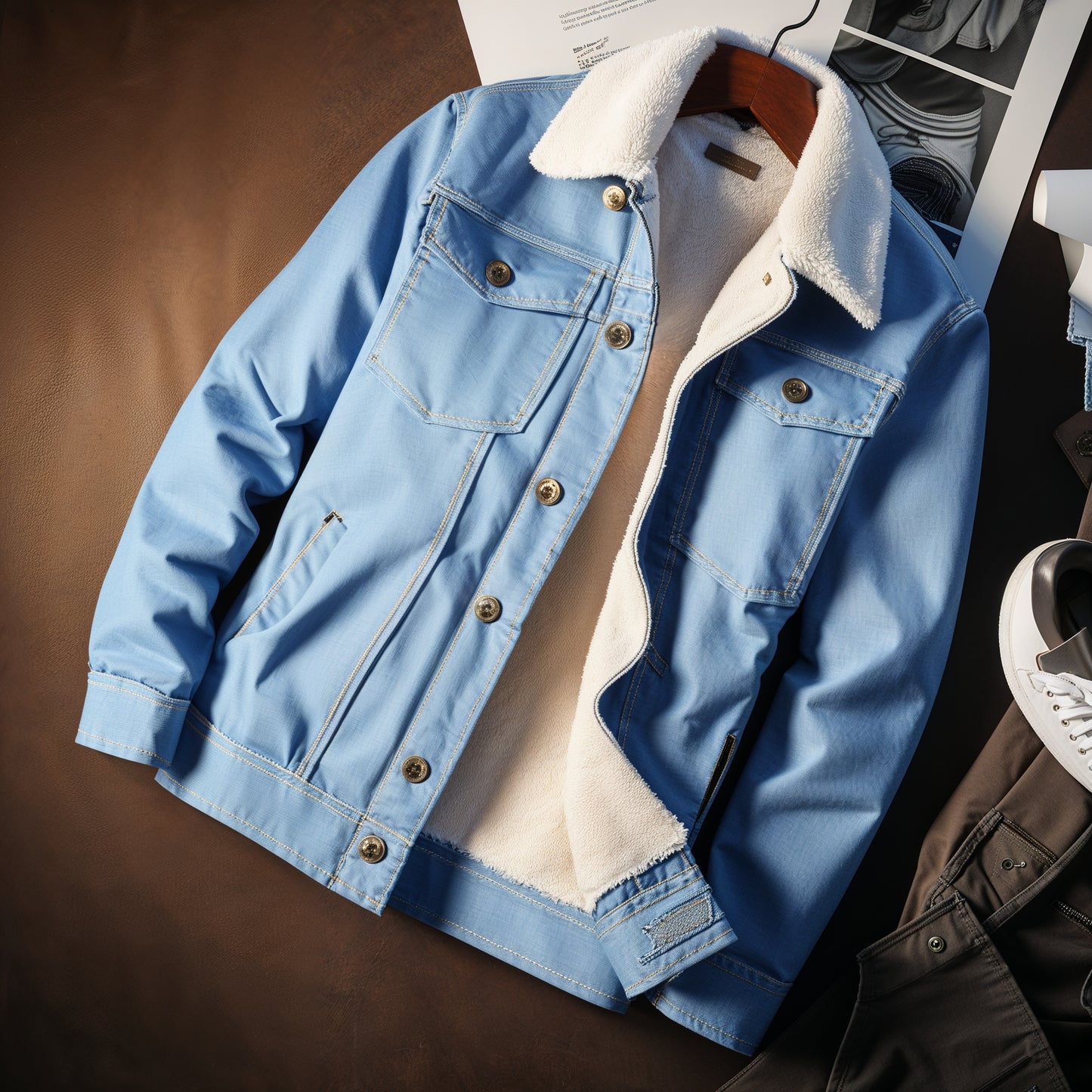 Men’s Winter Fleece-Lined Denim Jacket – Korean Trend Loose Fit