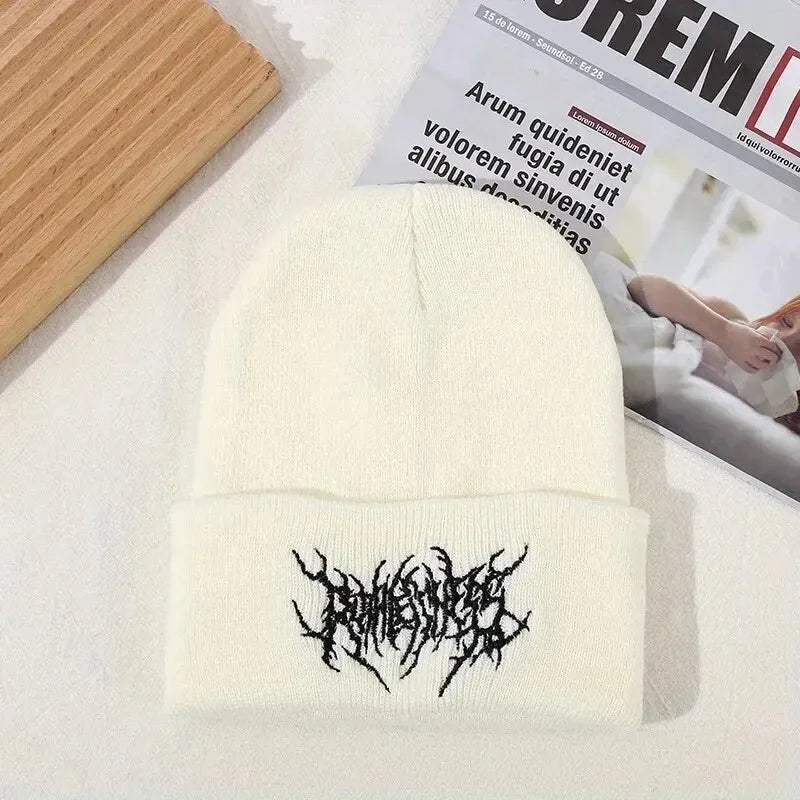 Gothic Street Knit Beanie – Warm Unisex Winter Skull Cap