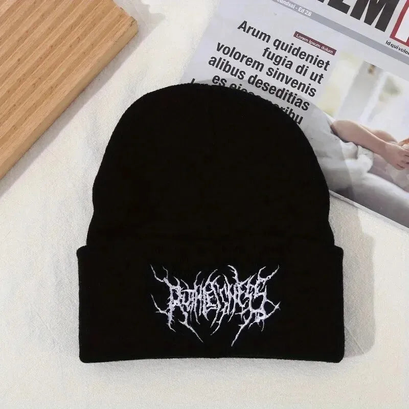 Gothic Street Knit Beanie – Warm Unisex Winter Skull Cap