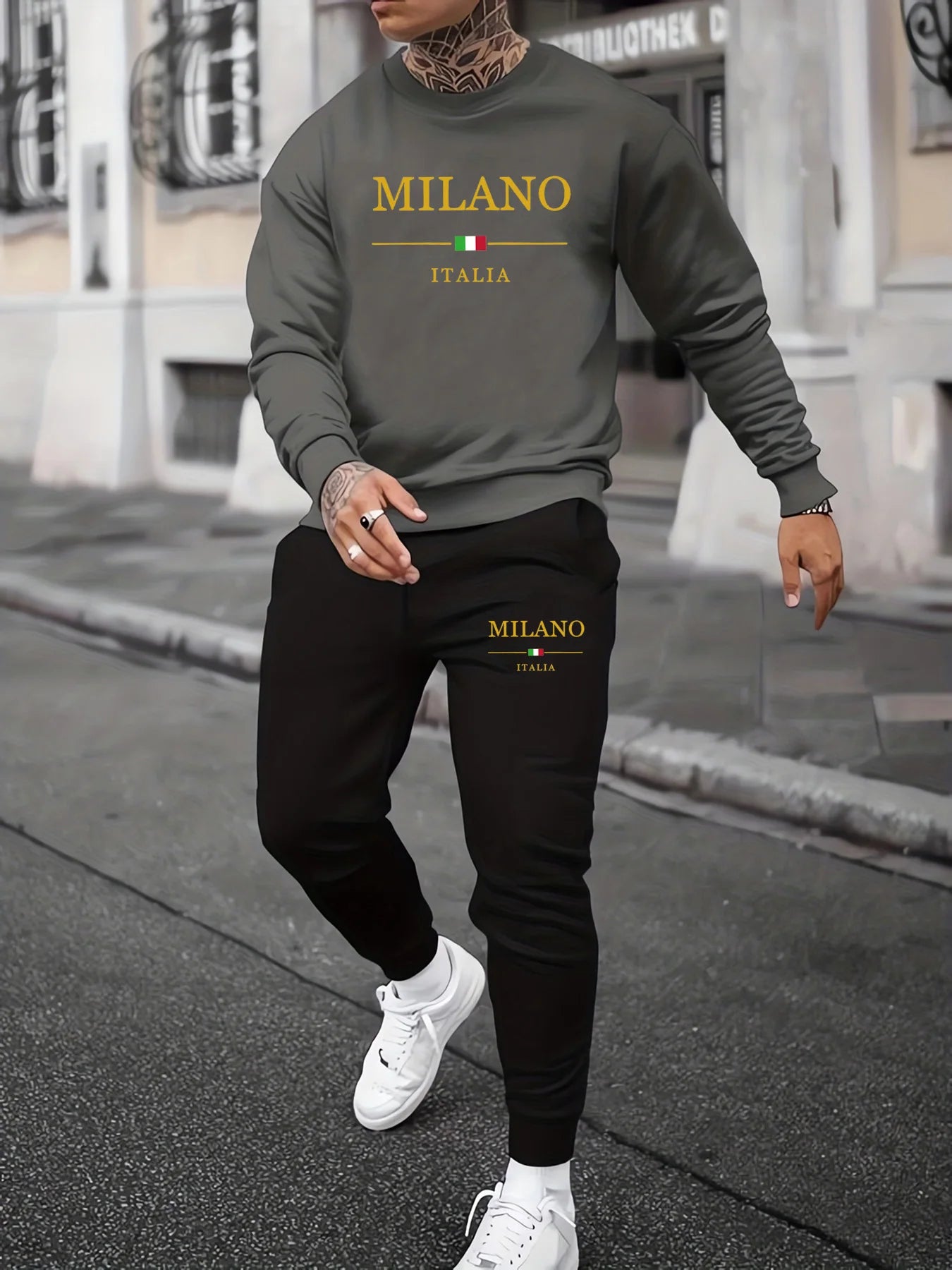 Men's Autumn &amp; Winter MILANO ITALIA Warm Fleece Tracksuit